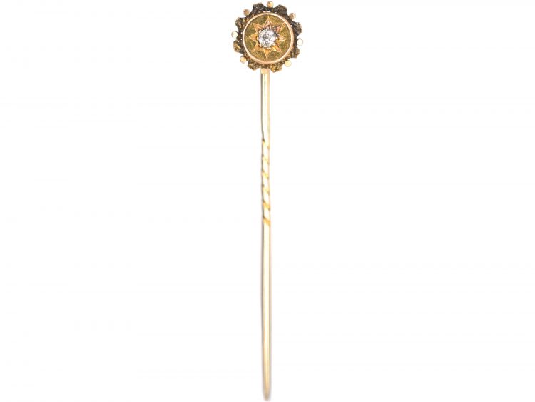 Victorian 15ct Gold Round Tie Pin set with a Diamond
