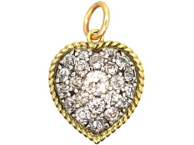 Victorian 18ct Gold, Diamond & Natural Split Pearl Reversible Heart Pendant