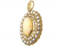 Edwardian 15ct Gold, Opal, Natural Split Pearl & Rose Diamond Pendant