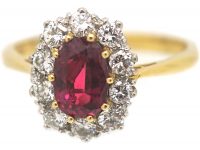 18ct Gold, Ruby & Diamond Oval Cluster Ring