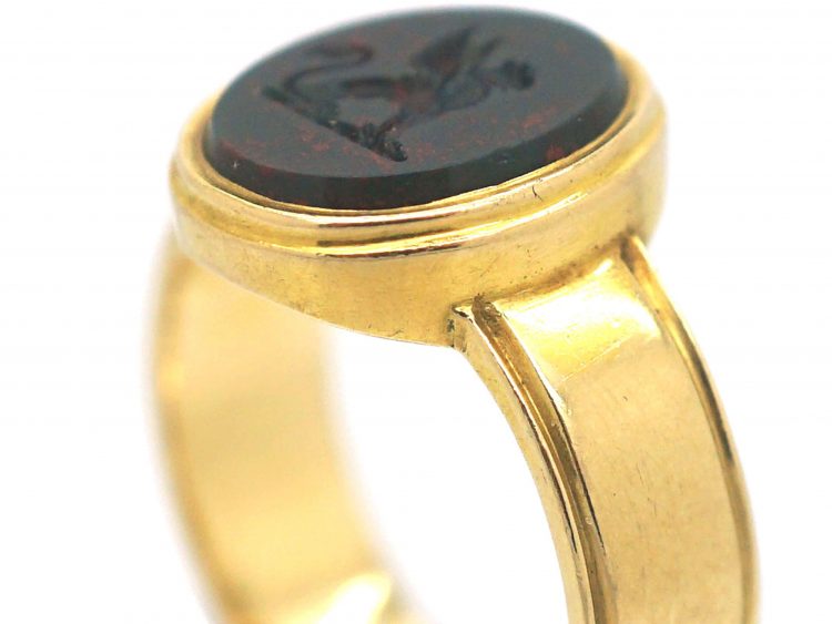 Victorian 18ct Gold Signet Ring with Bloodstone Intaglio of a Heraldic Gryphon