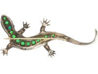 Art Deco Silver, Green, White & Red Paste Brooch of a Lizard