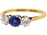 Early 20th Century 18ct Gold & Platinum, Sapphire & Diamond Three Stone Ring