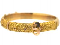 Edwardian 9ct Two Colour Gold Bangle with Buckle Motif