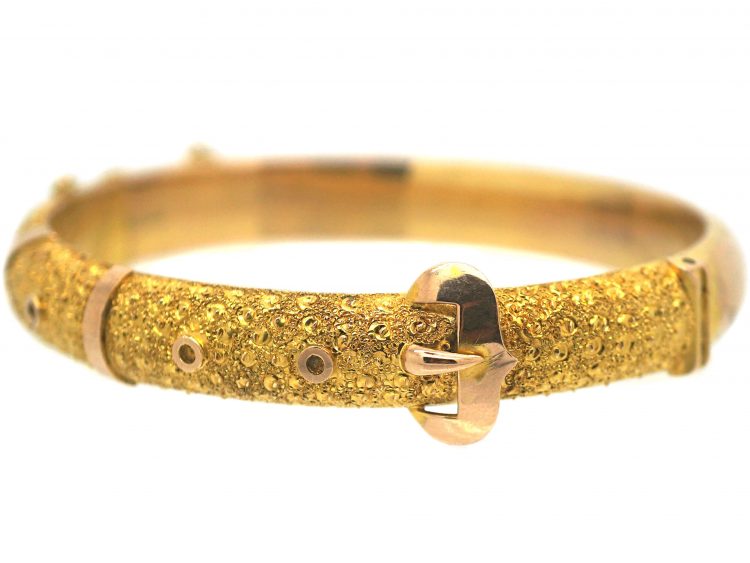 Edwardian 9ct Two Colour Gold Bangle with Buckle Motif