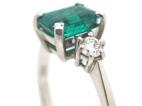18ct White Gold, Emerald & Diamond Three Stone Ring