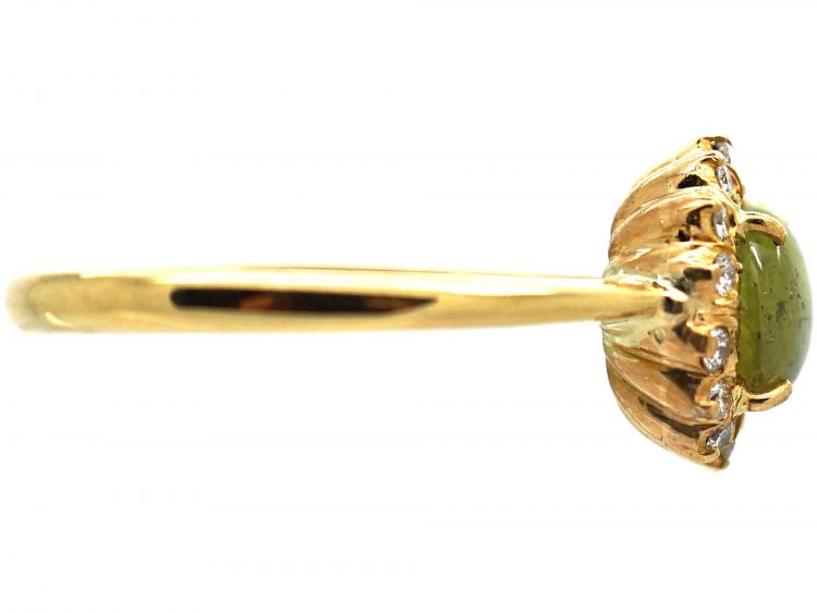 Edwardian 18ct Gold, Cat's Eye Chrysoberyl & Diamond Cluster Ring