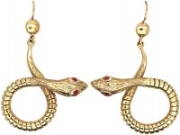 9ct Gold Snake Earrings with Ruby Set Eyes