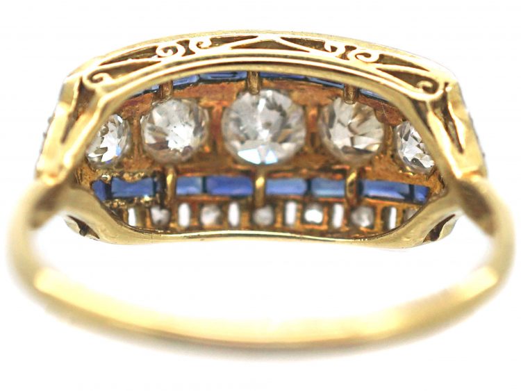 Art Deco 18ct Gold & Platinum, Sapphire & Diamond Ring