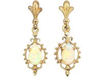 9ct Gold Drop Earrings set with Pear Shaped Opals