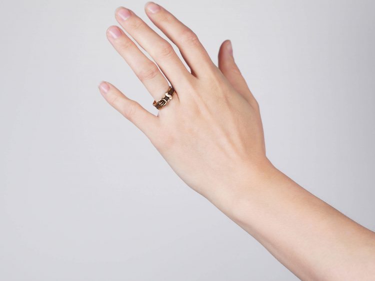 Victorian 18ct Gold & Hair Mourning Ring with Buckle Design