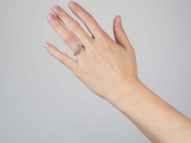 Edwardian 18ct Gold Five Stone Diamond Carved Half Hoop Ring