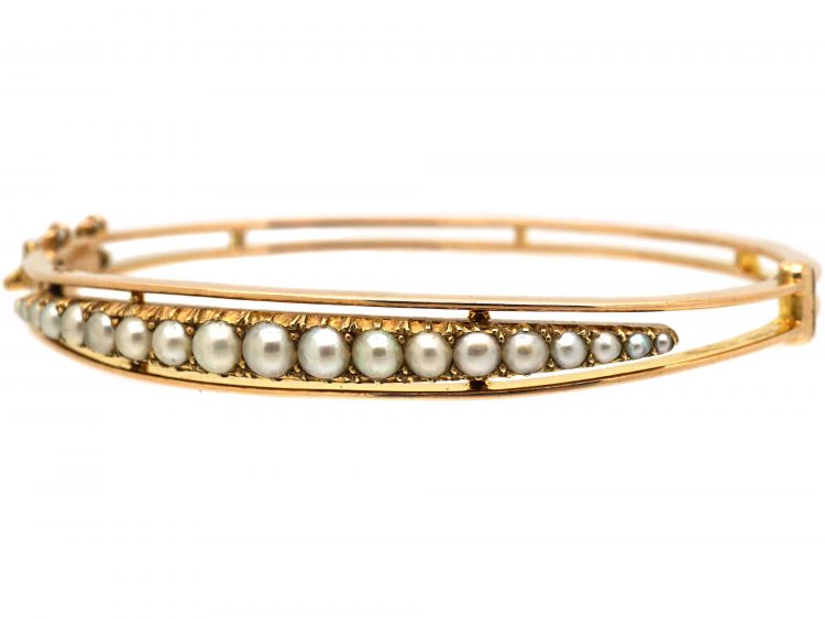 Edwardian 15ct Gold & Natural Split Pearls Bangle
