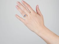 Art Deco 18ct Gold & Platinum, Sapphire & Diamond Square Shaped Ring
