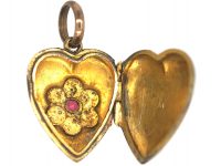 Edwardian 9ct Back & Front Heart Shaped Locket set with a Garnet & Natural Split Pearls