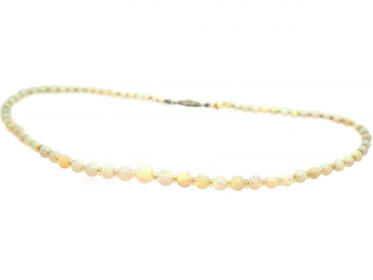 Edwardian Opal Necklace with 9ct White Gold & Rose Diamond Clasp