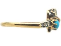 Edwardian 18ct Gold Turquoise & Diamond Shamrock Ring