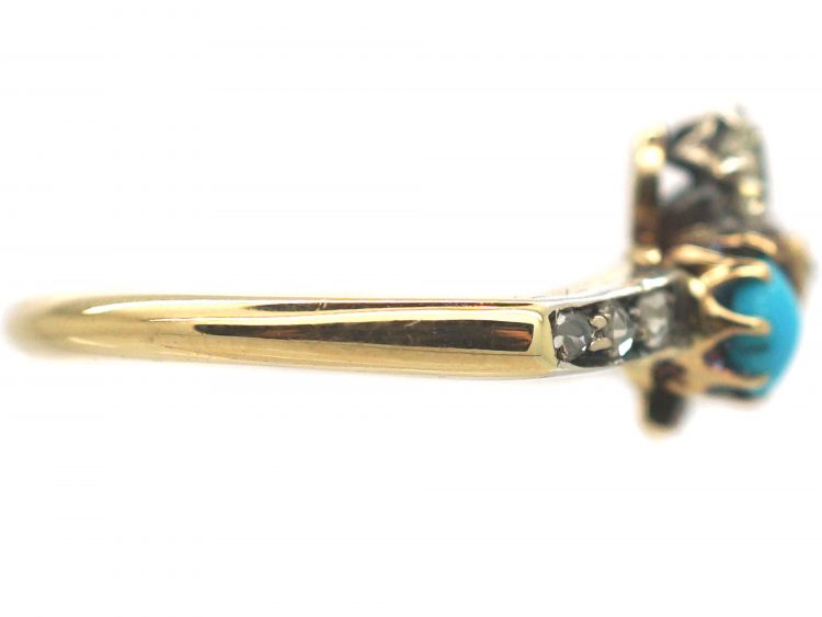 Edwardian 18ct Gold Turquoise & Diamond Shamrock Ring