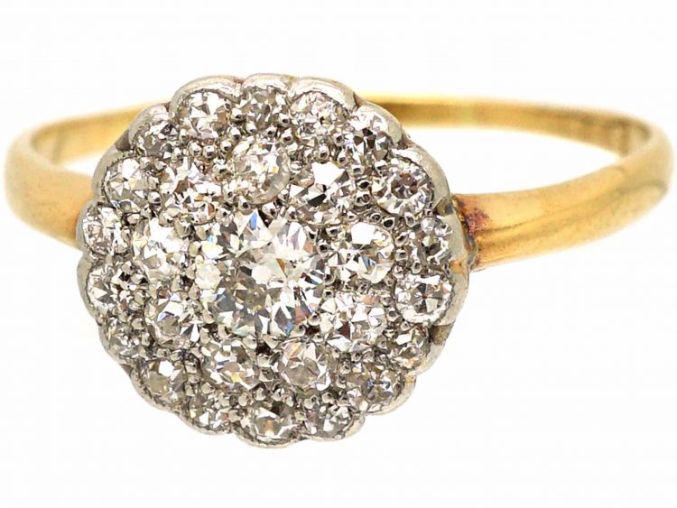 Edwardian 18ct Gold & Platinum Diamond Cluster Ring