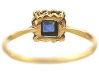 Art Deco 18ct Gold & Platinum, Sapphire & Diamond Square Shaped Ring