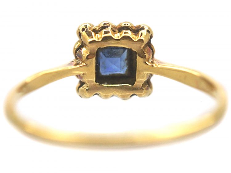Art Deco 18ct Gold & Platinum, Sapphire & Diamond Square Shaped Ring