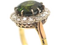 18ct Gold & Platinum, Green Tourmaline & Diamond Cluster Ring