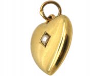 Edwardian 15ct Gold Heart Pendant set with a Natural Split Pearl