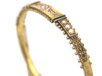 Victorian 15ct Gold Bangle set with Diamonds & Natural Split Pearls