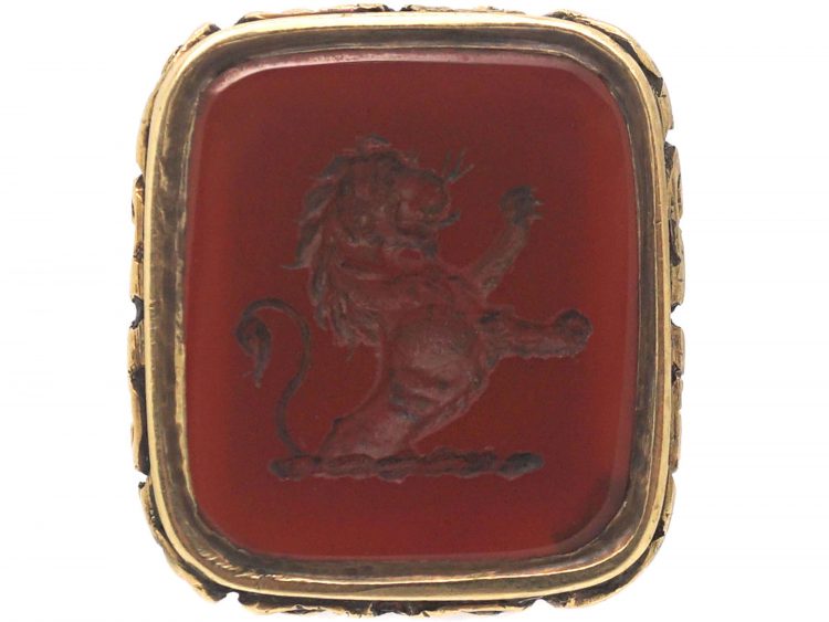 Late Georgian 18ct Gold Seal With Carnelian Intaglio of a Lion Rampant