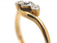 Edwardian 18ct Gold & Platinum, Three Stone Diamond Crossover Ring