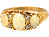 Edwardian 18ct Gold Three Stone Opal & Diamond Ring