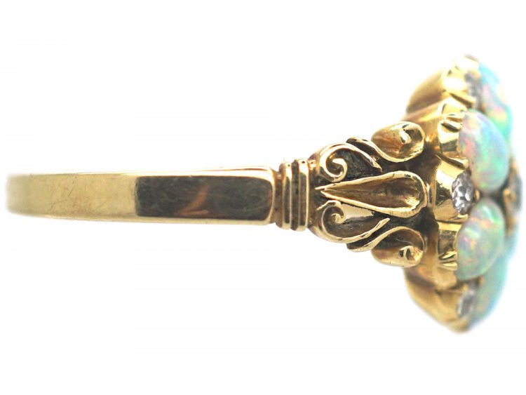 Edwardian 18ct Gold Opal & Diamond Cluster Ring
