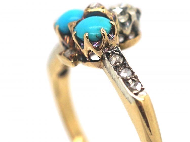 Edwardian 18ct Gold Turquoise & Diamond Shamrock Ring