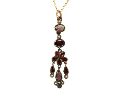 Georgian 9ct Gold, Flat Cut Amandine Garnet Pendant on 9ct Gold Chain