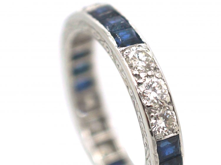 Art Deco Platinum, Diamond & Sapphire Eternity Ring