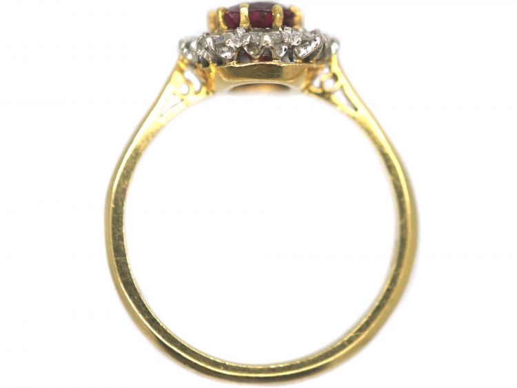 18ct Gold, Ruby & Diamond Oval Cluster Ring