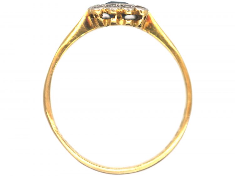 Art Deco 18ct Gold & Platinum, Sapphire & Diamond Square Shaped Ring