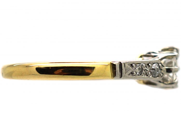 Art Deco 18ct Gold & Platinum, Diamond Solitaire Ring with Diamond Set Shoulders