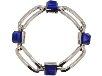 French Art Deco 18ct White Gold & Lapis Lazuli Bracelet