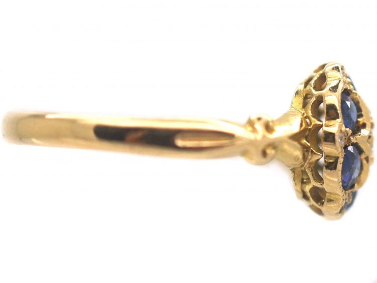 Edwardian 18ct Gold Sapphire & Diamond Cluster Ring