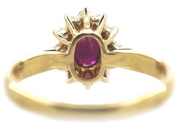 9ct Gold Ruby & Diamond Oval Cluster Ring
