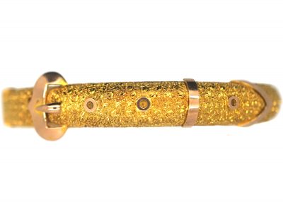 Edwardian 9ct Two Colour Gold Bangle with Buckle Motif