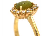 Edwardian 18ct Gold, Cat's Eye Chrysoberyl & Diamond Cluster Ring