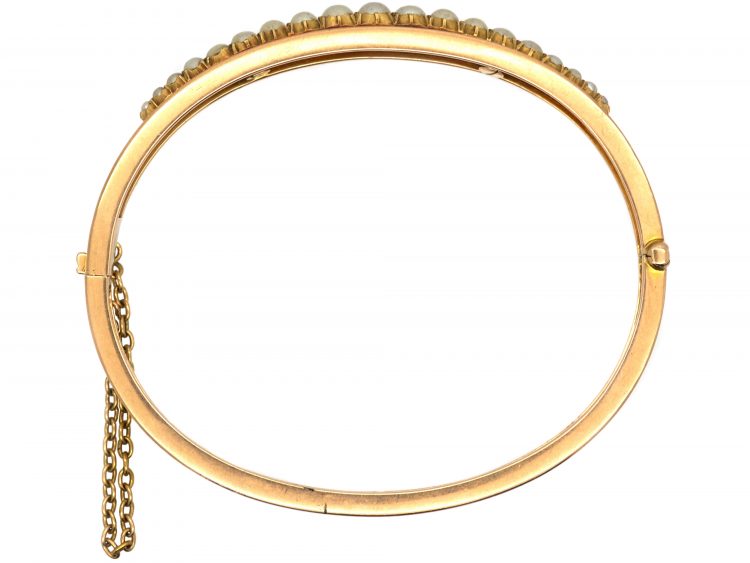 Edwardian 15ct Gold & Natural Split Pearls Bangle