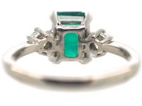 18ct White Gold, Emerald & Diamond Three Stone Ring
