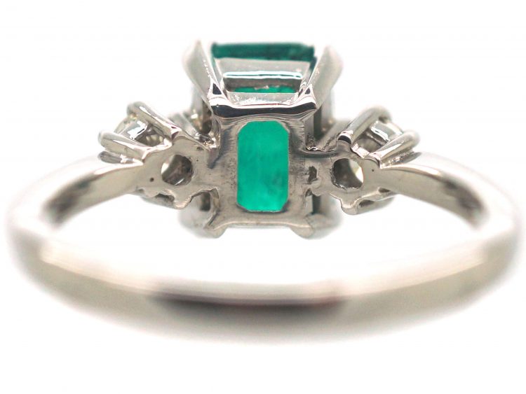 18ct White Gold, Emerald & Diamond Three Stone Ring
