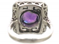 Art Deco Platinum, Onyx & Amethyst Geometric Ring