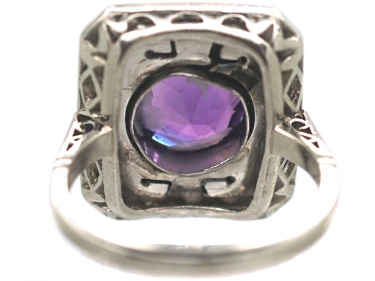 Art Deco Platinum, Onyx & Amethyst Geometric Ring
