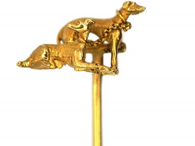 Victorian 18ct Gold Tie Pin of Two Greyhounds