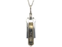 Art Deco 18ct White Gold Lapis Lazuli & Diamond Pendant on 9ct White Gold Chain